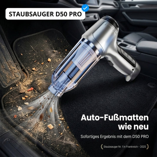 D50 Pro saugt Krümel und Sand aus der Auto-Fußmatte