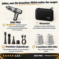 D50 Pro Zubehörset: Premium-Aufsätze, Reiseetui und 2 waschbare HEPA-Filter